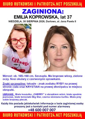 [VIDEO] Darłowo. Biuro Rutkowski poszukuje zaginionej Emilii Koprowskiej